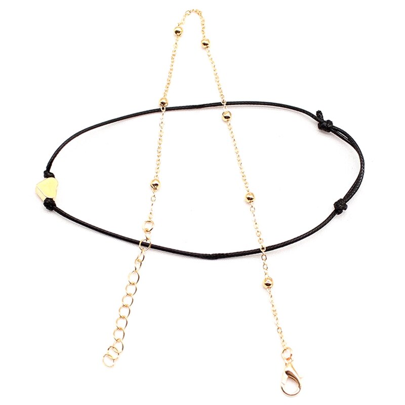 Dames Roestvrij Stalen Dubbele Laag Liefde Lederen Touw Been Chain Enkelband Armband Christmas