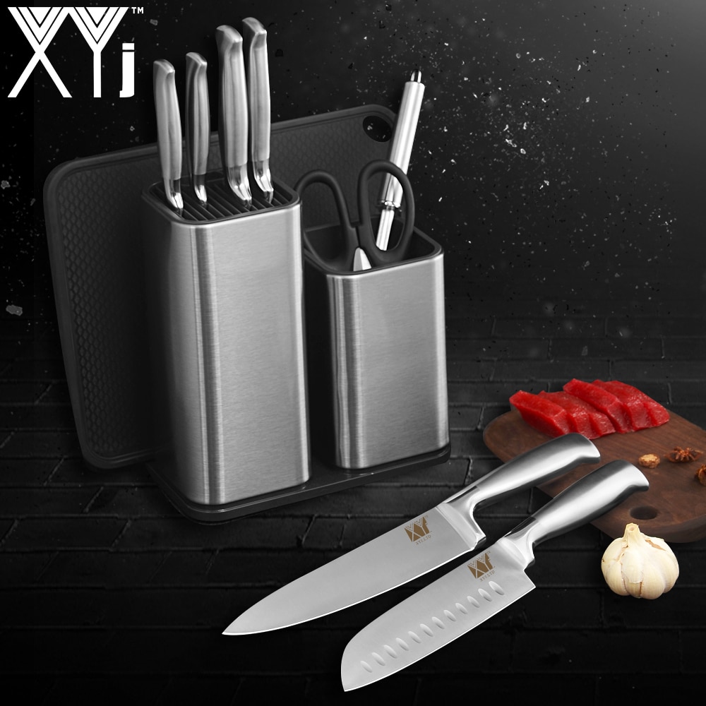 XYj Chef Knife Stand Stainless Steel Kitchen Knive Holder Block Double Shelf Big Capacity Chopping Board Tools