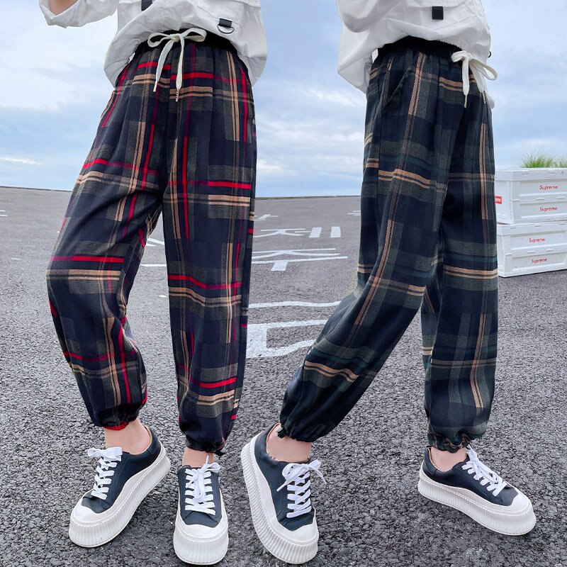 Pantalones a cuadros para niños y niñas, ropa Coreana de entrenamiento deportivo informal para adolescentes, pantalones de primavera y otoño, , nuevos