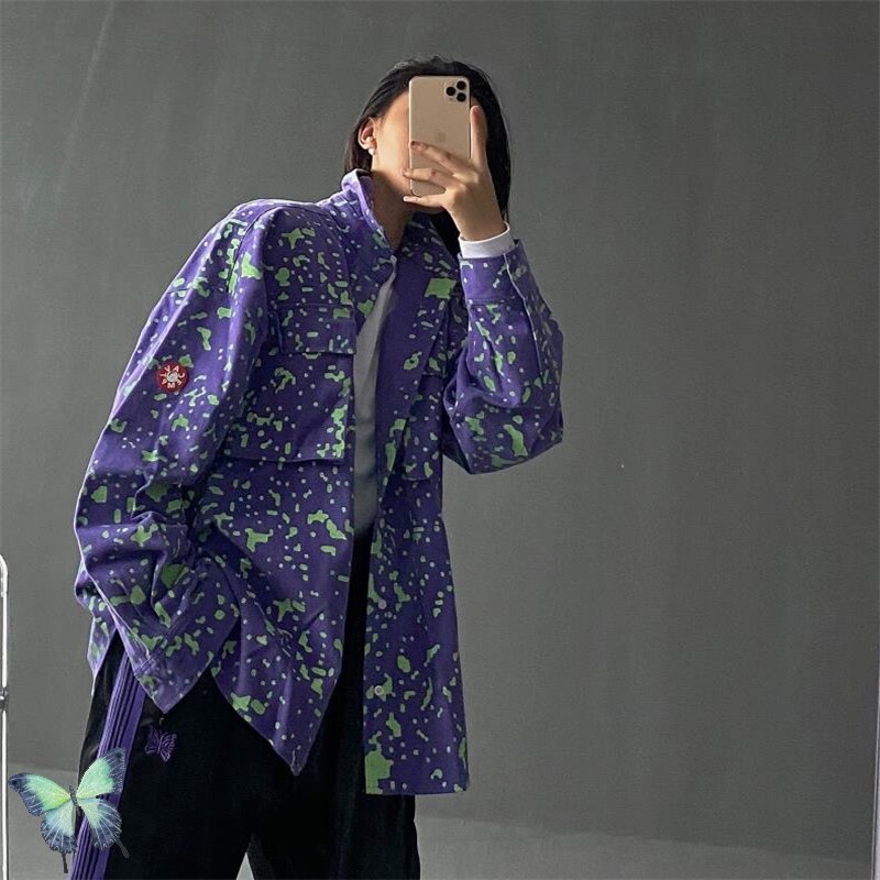 CAV EMPT fioletowa koszula flanelowa Cavempt wysokiej jakości luźny polarny koszula mężczyzna kobiet moda koszule na co dzień