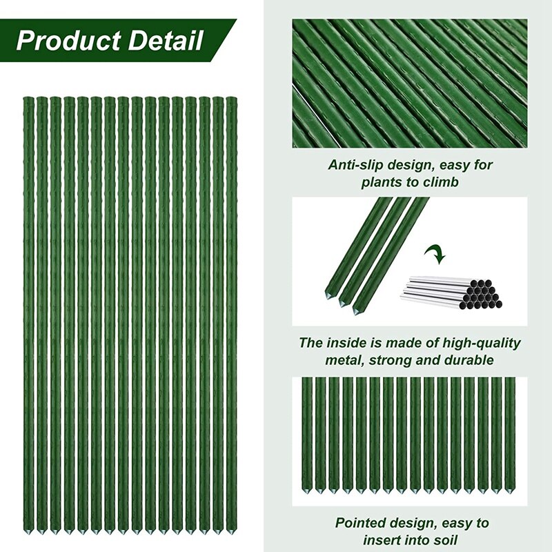 Garden Stakes Plant Support Plastic Coated Steel Plant Stake 15.7 Inch Plant Stakes Set for Climb Plant (145 Pieces)