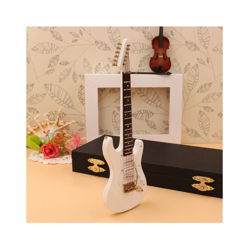 10Cm Miniatuur Elektrische Gitaar Replica Met Doos Stand Muziekinstrument Model E56D: WHITE