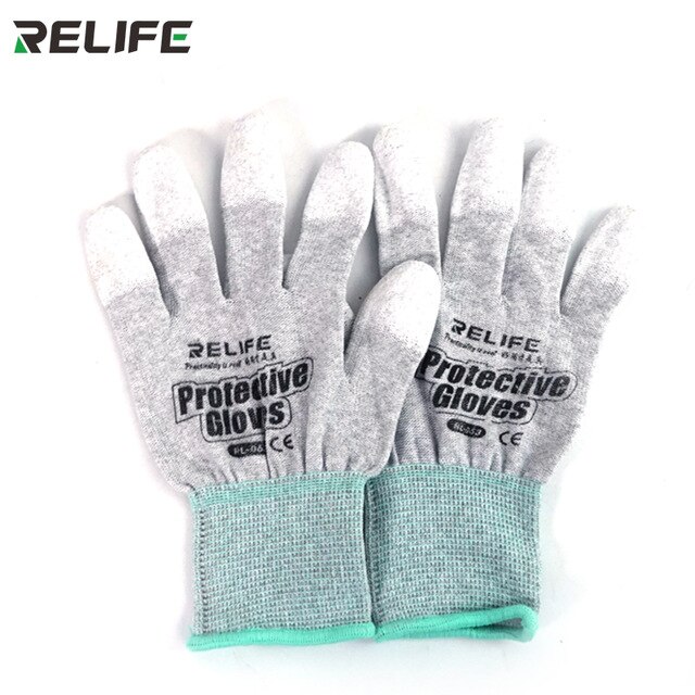 RELIFE RL-063 guantes antiestáticos antideslizantes ESD electrónico PU guantes de protección de dedos recubiertos para reacondicionamiento de teléfonos de computadora: green M code / 10Pair