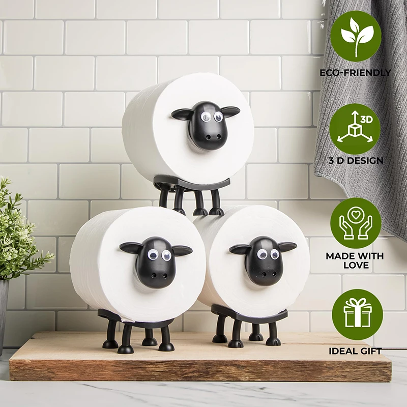Soporte de papel higiénico de oveja, adorable resina, caja de tela de oveja, apilable para el hogar, baño, tocador, mesita de noche