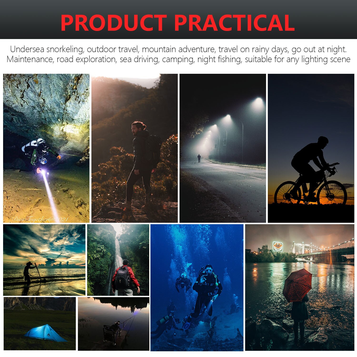 Super bright Diving Flashlight IP68 highest waterproof rating diving light Powered by 18650 battery With hand rope