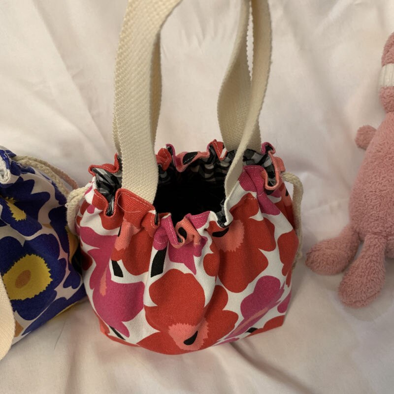 Japanse lunchbox tas cartoon schattige bedrukte canvas stof trekkoord werkende lunchtas: Hg008