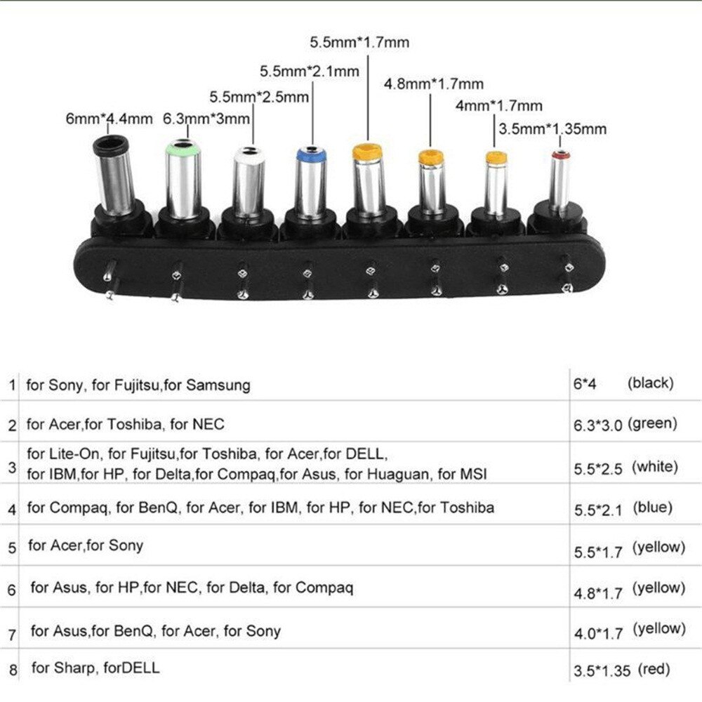 US Plug 96W Universal Laptop Power Supply AC 110-240V To DC 12V/16V/18V/20V/24V Adapter With 8pcs Tip Connecter Suit To Laptops