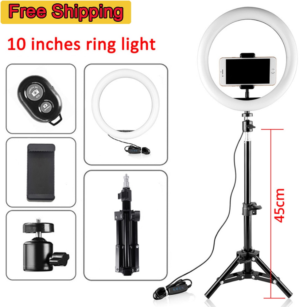 10 pollici Mini HA CONDOTTO il Video Anello Della Lampada Della Luce di Dimmable 3 Modalità di Illuminazione illuminazione anulare con il Treppiedi Del Basamento illuminazione fotografica per youtube