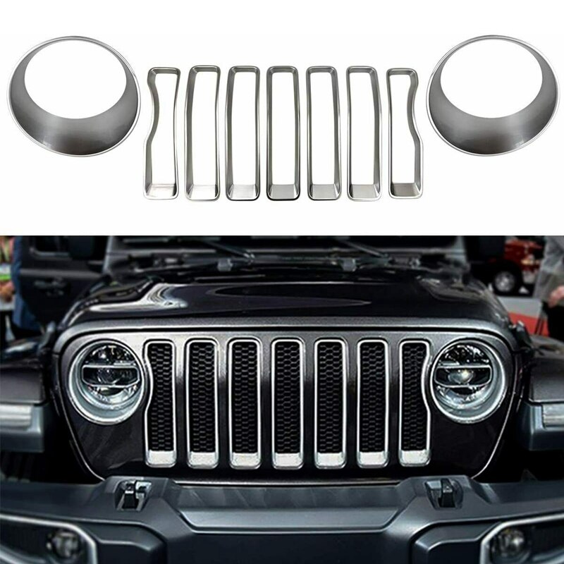 Car Headlight&Front Grille Inserts Trim Cover for Jeep Wrangler JL Sport: Default Title