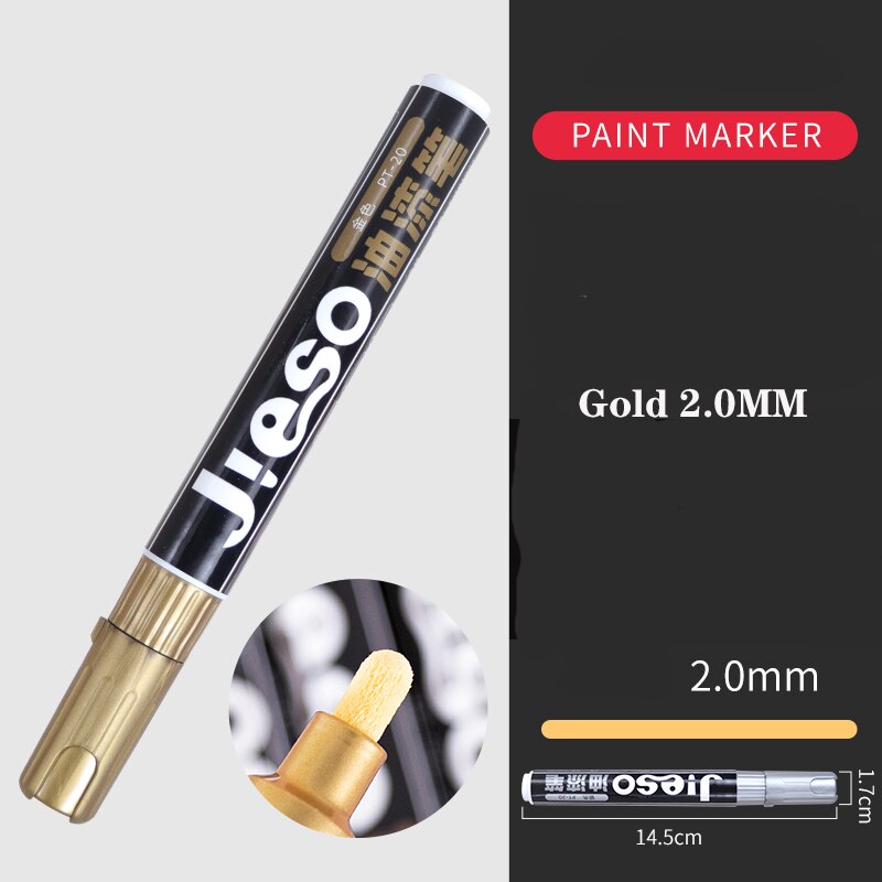 Galvanik Spiegel Silber Farbe Stift Hand-reparatur Chrom-überzogene Metall Wasserdichte Reifen Keramik berühren-hoch Farbe 1mm/2mm Feder: Gold 2.0MM
