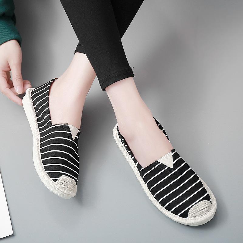 Streep Platte Schoen Vrouwen Casual Visser Schoenen Zomer Dames Slip Lichtgewicht Ademend Loafers Lui Flats Zapatos Mujer: Black / 40