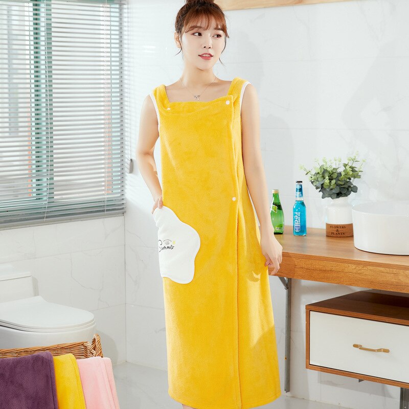 Shower Female Soft Bath Bath And Sauna Towels Bathroom Wearable Microfiber Bathrobe Woman Towel For Adults For Home Textiles: Yellow