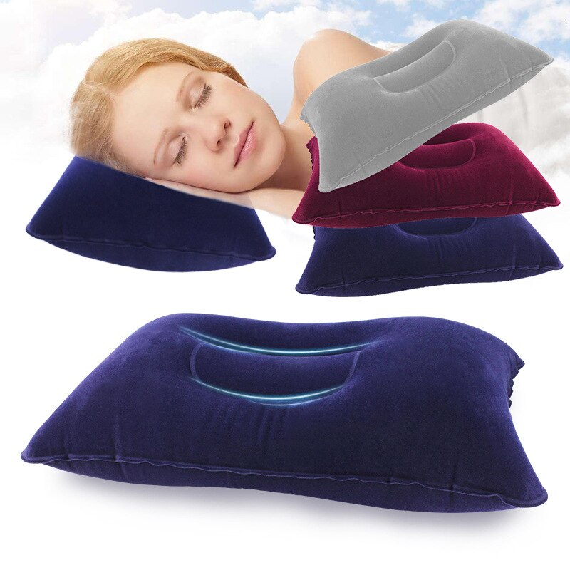Portable Inflatable Pillow Travel Air Cushion Double Sided Flocking Cushion Camp Beach Car Plane Hotel Head Rest Bed Sleep