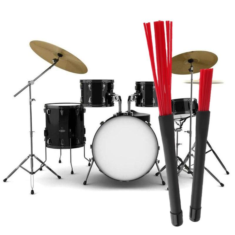 Juego de 2 unidades de escobillas para Batería de Jazz, de nailon, retráctiles, 23cm, baquetas de tambor, baquetas de percusión con asas de goma, accesorios musicales: Rojo