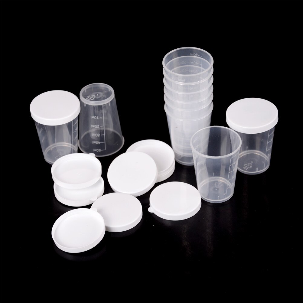 10Pcs/set 50ml Plastic Graduated Laboratory Bottle Lab Test Measuring Container Cups with Cap Plastic Liquid Measuring Cups