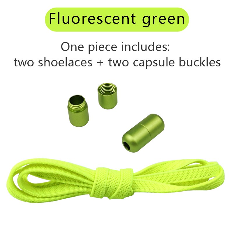 1 par flad elastisk låsende snørebånd uden binde snørebånd børn voksne unisex sneakers sko snørebånd: Fluorescerende