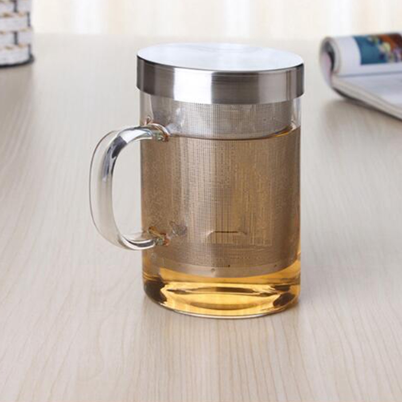 500ml resor värmebeständig glas te infuser mugg med rostfritt stål lock kaffekopp tumlar kök värmebeständig stor
