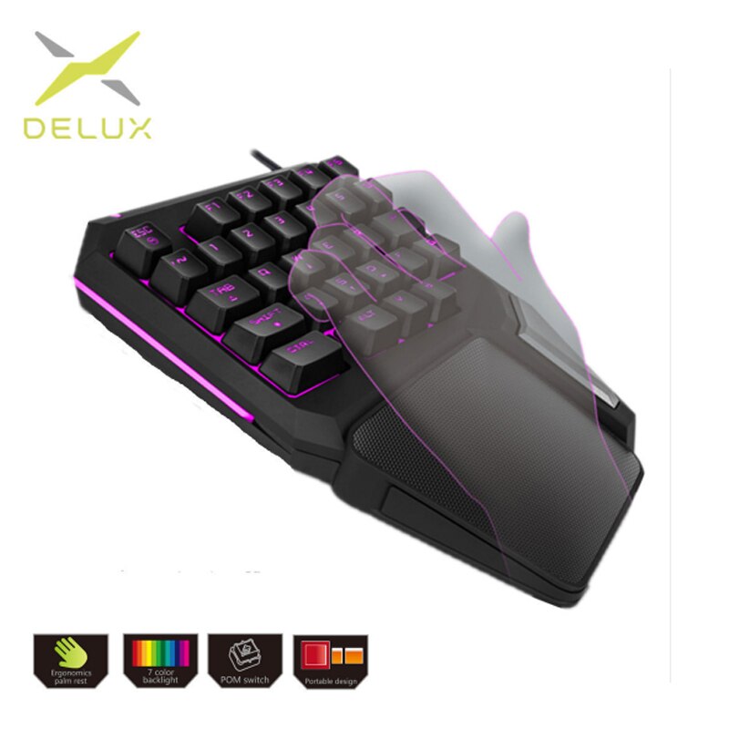 Delux gaming mini keyboard T9 Pro/t9 plus mechanical wired keyboard 7 Color Backlit Single Hand Ergonomic Keypad: Default Title