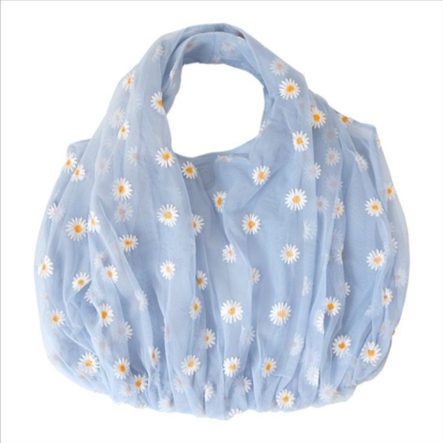 Nova moda mulher saco bordado pequena margarida bonito pequeno fresco senhoras saco de compras bolsa: LIGHT BLUE