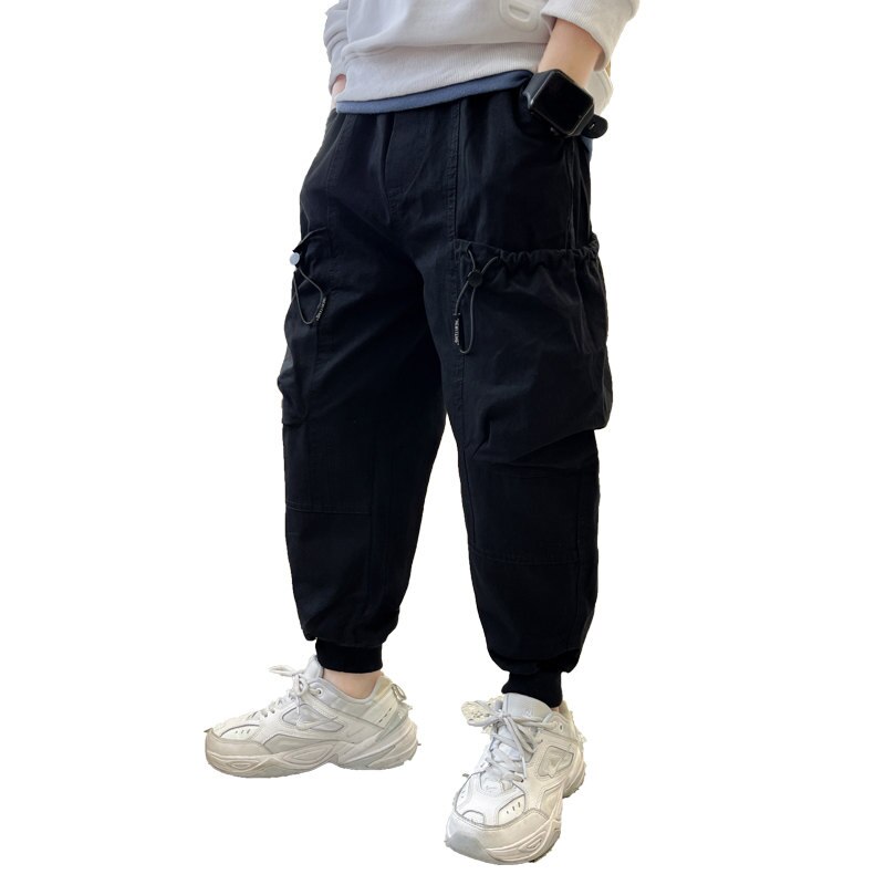 Pantalones deportivos con bolsillos grandes para niños, pantalón informal de algodón con cintura elástica, 5, 6, 7, 8, 9, 10, 11, 12, 13, 14 años, Primavera