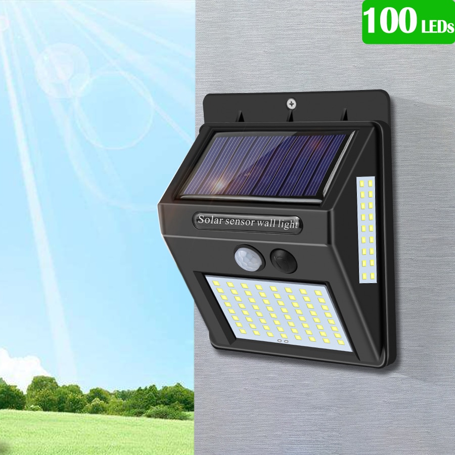 100 LEDs Solar LED Straatverlichting Outdoor Verlichting IP65 Hoge Lumen Solar LED Veranda Licht PIR Motion Sensor Pathway Muur lamp