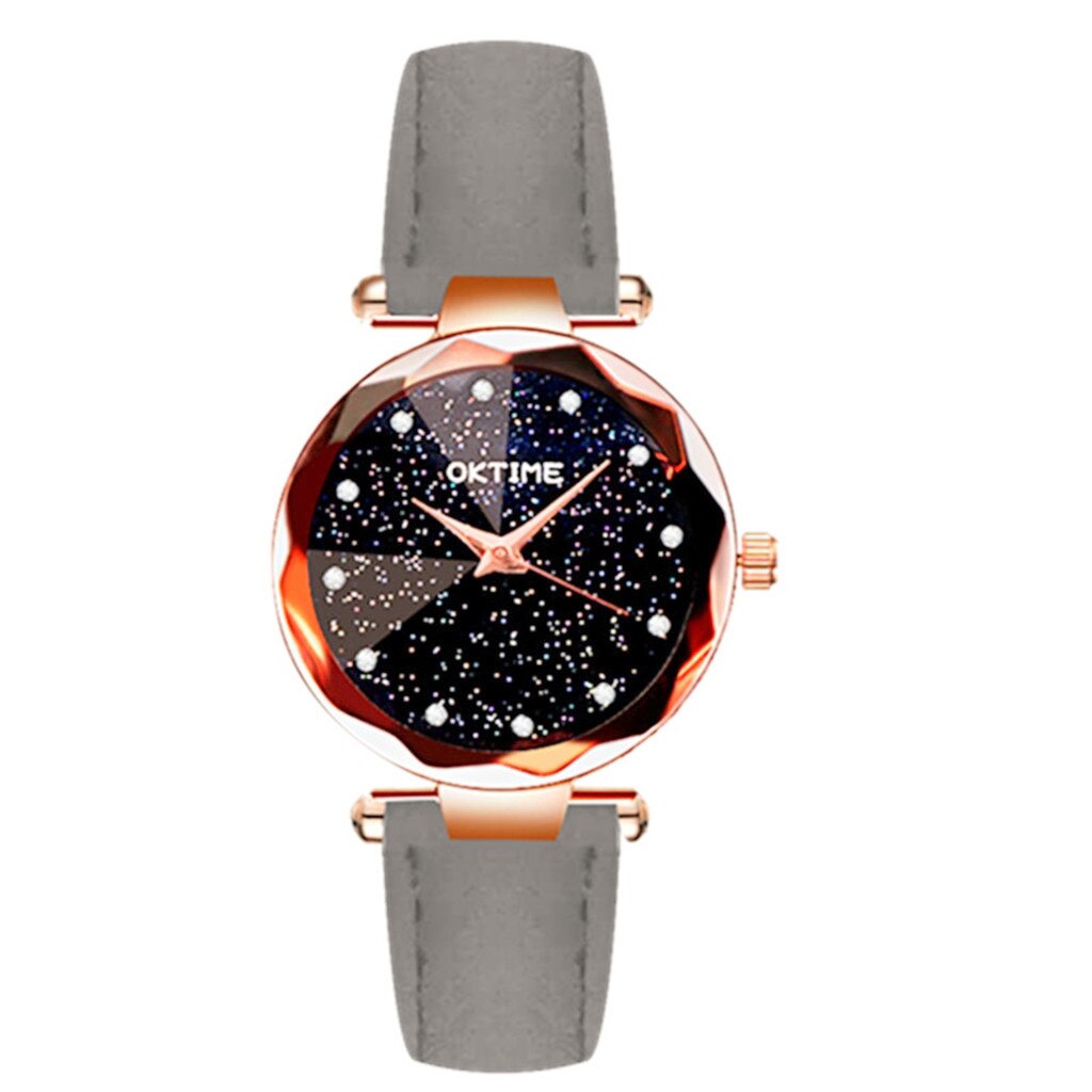 Casual Women Romantic Starry Sky Wrist Watch Leather Rhinestone Designer Ladies Clock