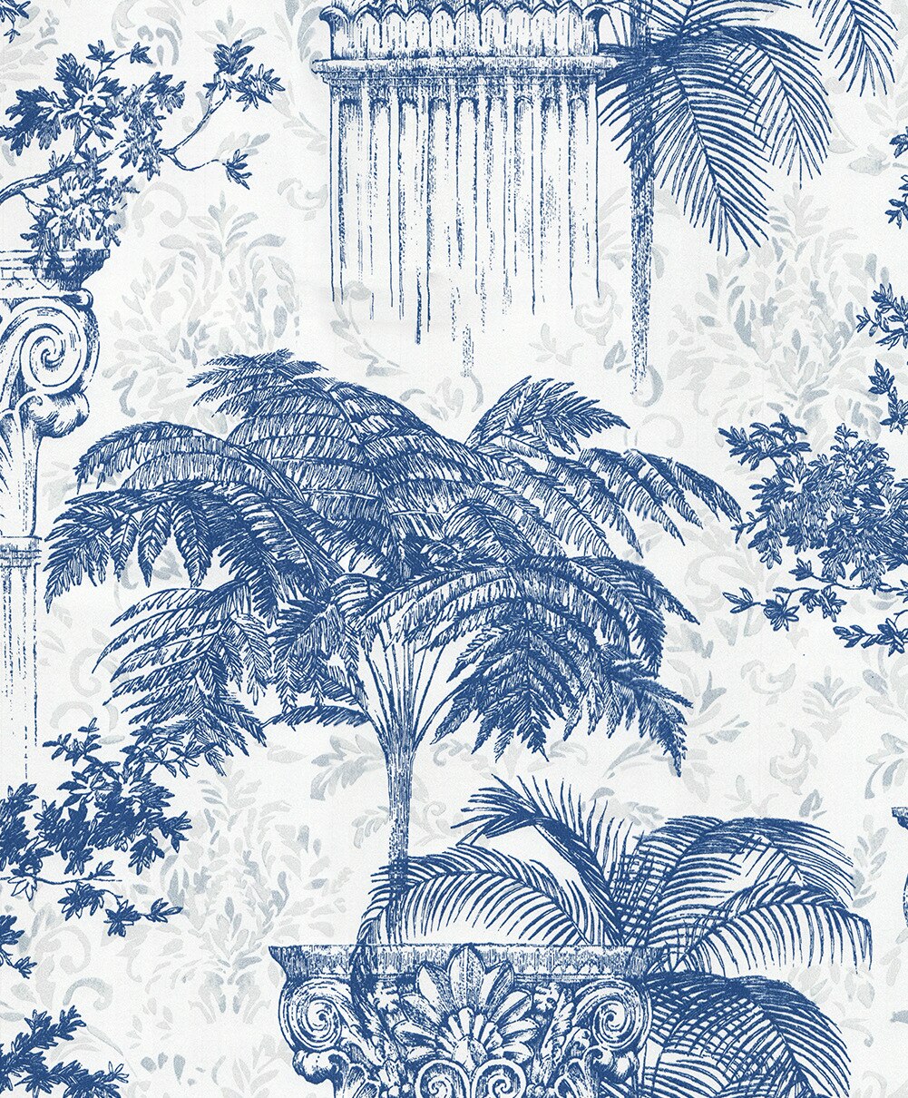 blue and white porcelain ancient Greek Roman column TV background personality hotel tea house entrance wallpaper: Default Title