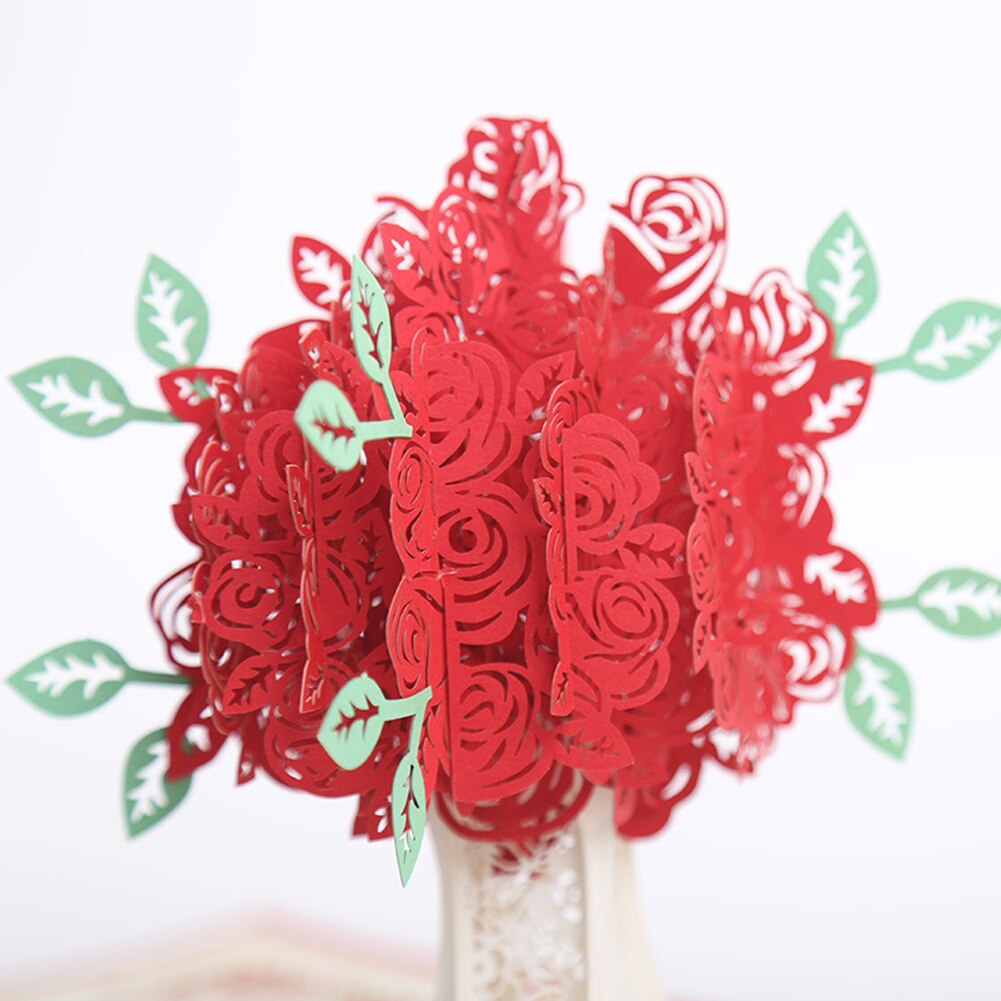 3D Wedding Invitations Cards Paper Hand Tied Bouquet Rose Greeting Pockets Card Romantic Invitation Card for Valentine Day