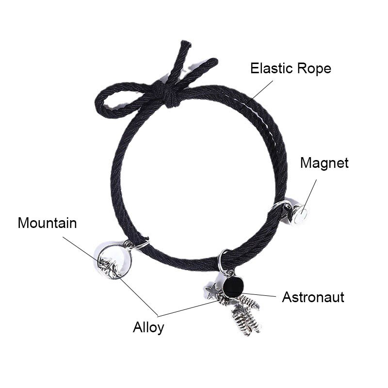 2 Stks/paar Elastische Touw Paar Armband Astronaut Mountain Zee Hanger Magnetische Armband Lover Braslet Vriendschap Sieraden Voor Haar