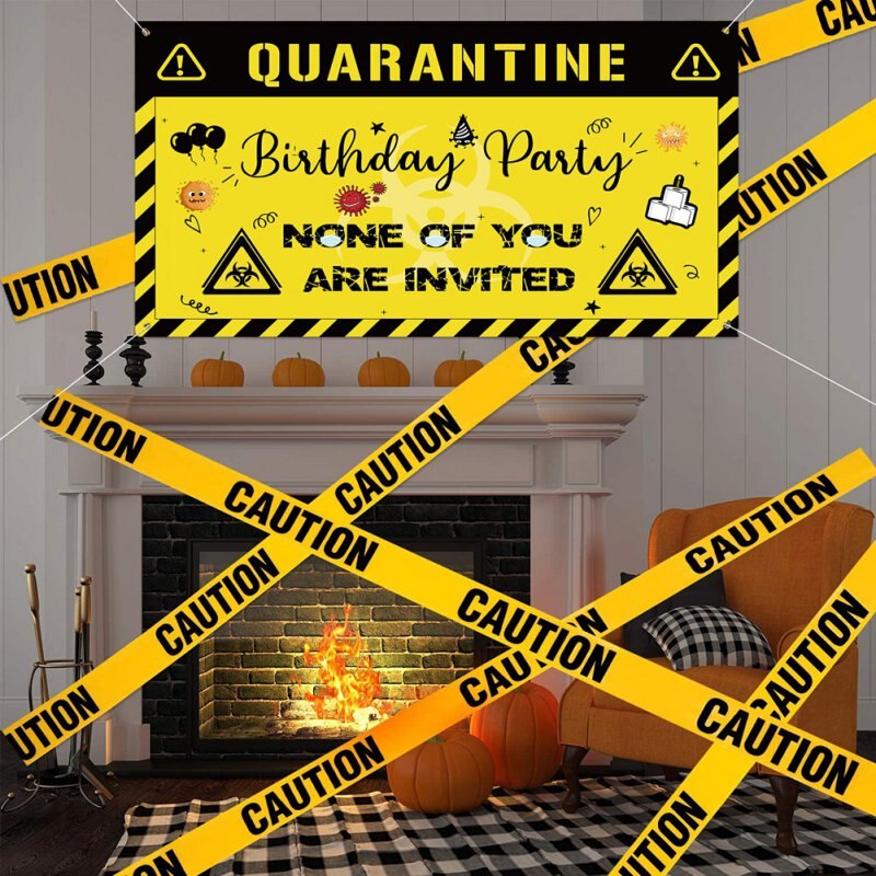 Happy Birthday Quarantine Birthday Decorations Banner - Social Distancing Backdrop Birthday Party Idea Supplies