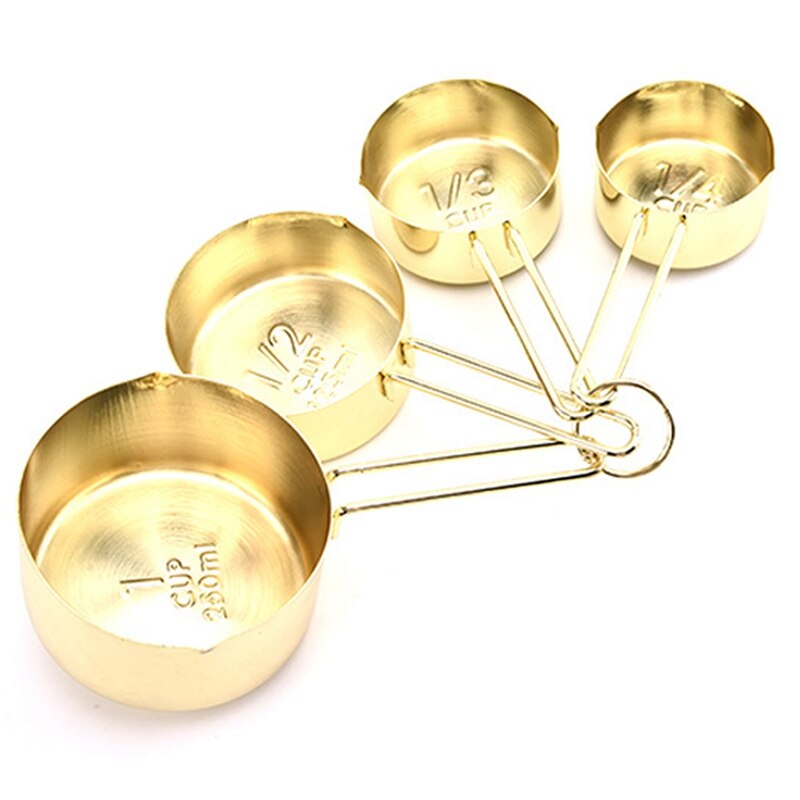 Rose Gold Stainless Steel Measuring Cups And Spoons Set Of 8/4 Engraved Measurements,Pouring Spouts & Mirror Polished For Baking