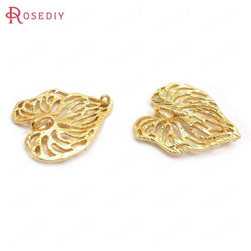 (37014)8PCS 20x19MM 24K Color Oro In Ottone Albero Foglia Foglie Pendenti E Ciondoli Pendenti Con Gemme E Perle di Alta Qualità Monili Che Fanno forniture