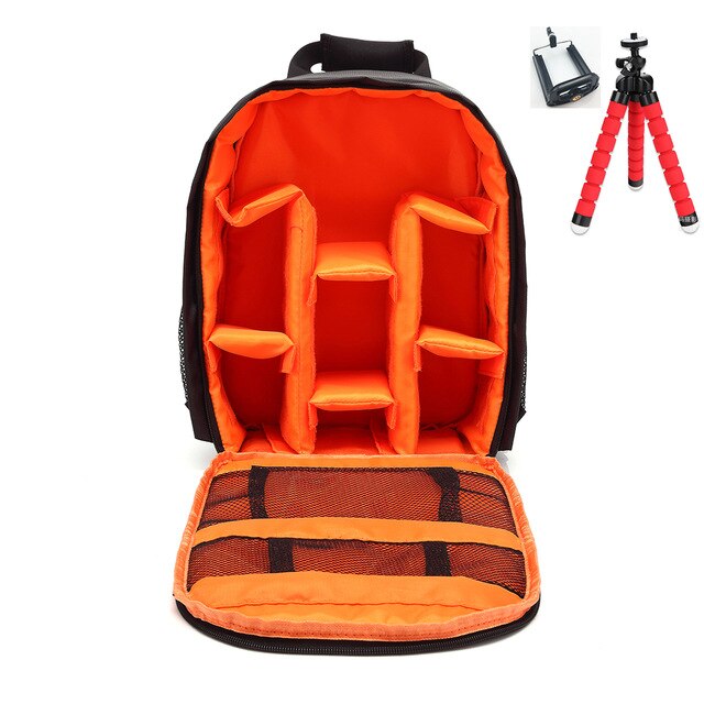 Multi-functional Camera Backpack Video Digital DSLR Bag Waterproof Outdoor Camera Photo Bag Case for Nikon/ for Canon/DSLR: orange and tripod