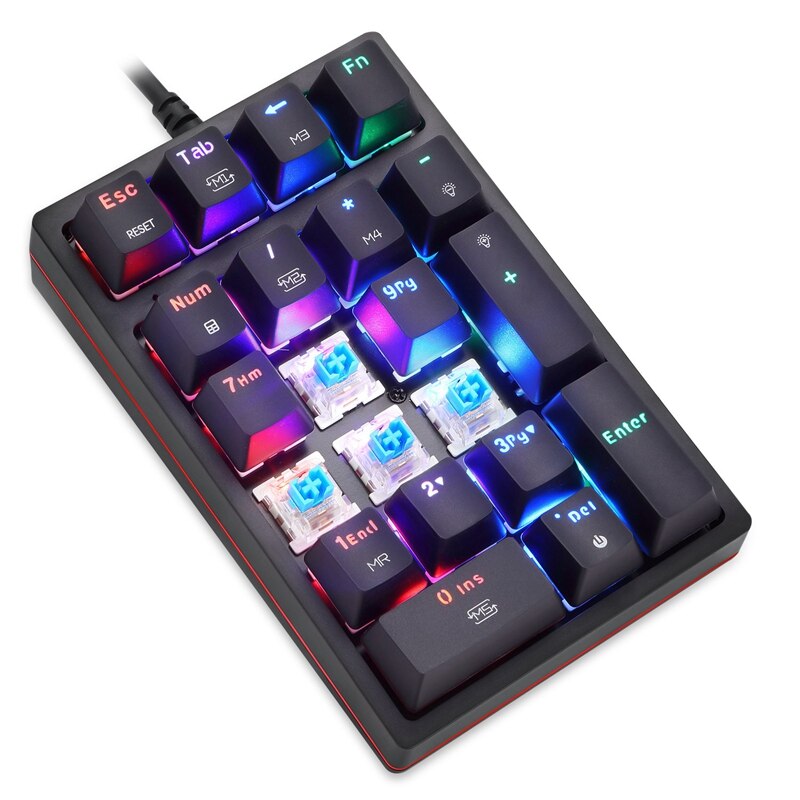 Motospeed K24 Usb Bedraad Mechanische Numeriek Toetsenbord 21 Toetsen Mini Numpad Rgb Backlight Toetsenbord Extended Layout