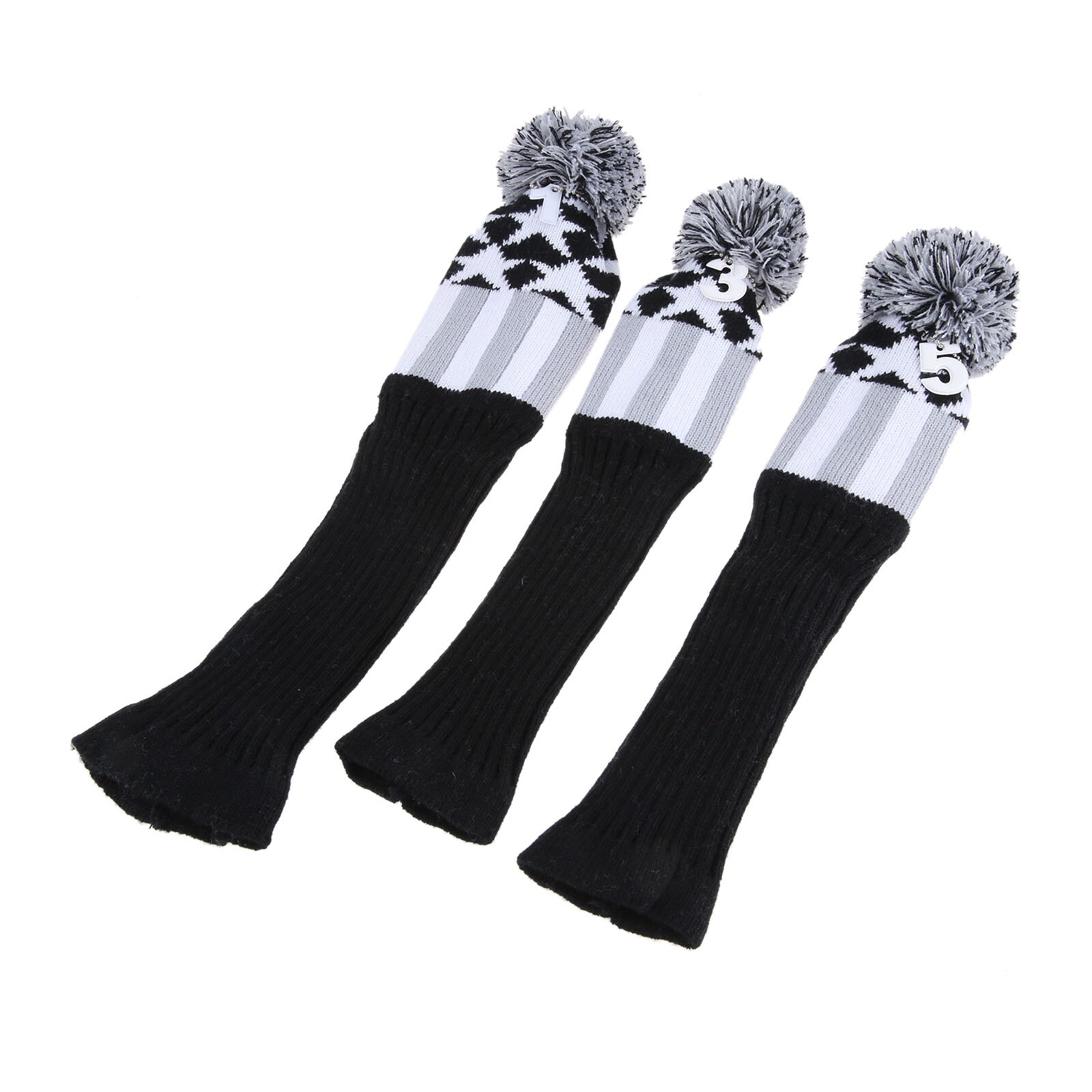 SURIEEN 3 Pcs Pom Pom Golf Wood Club Head Covers Headcover Knitted Long-neck Sock Golf Club Cover Headcovers Soft Protect Set: Default Title