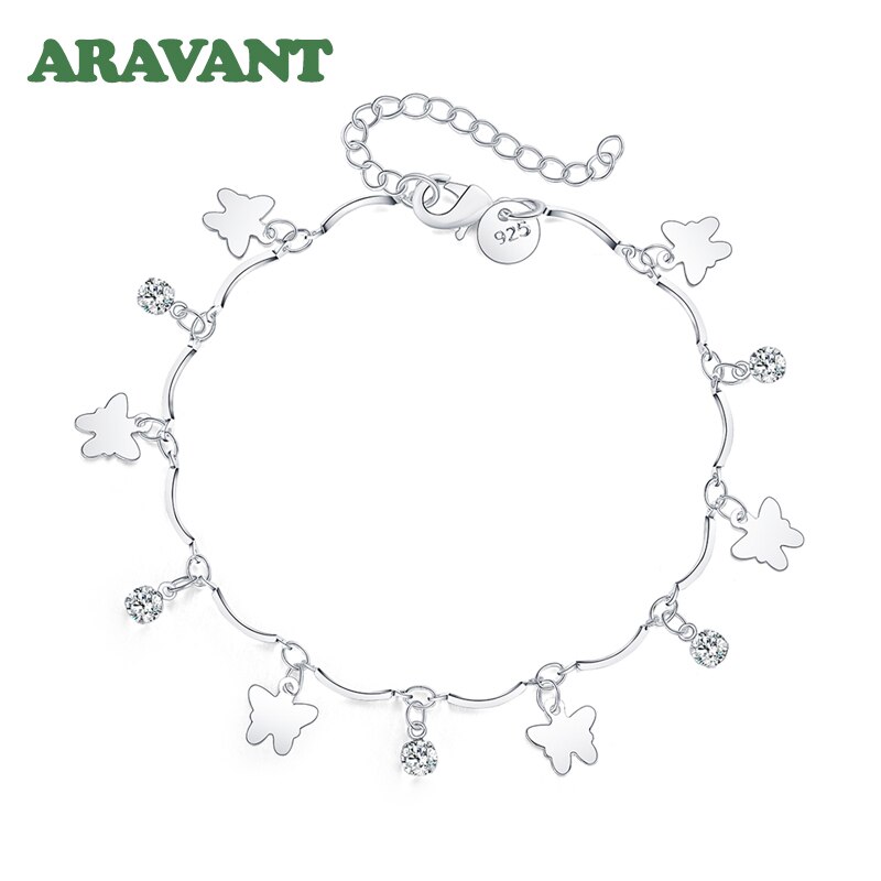 925 sølv sommerfugl dingle charms armbånd ankler til kvinder bryllups smykker