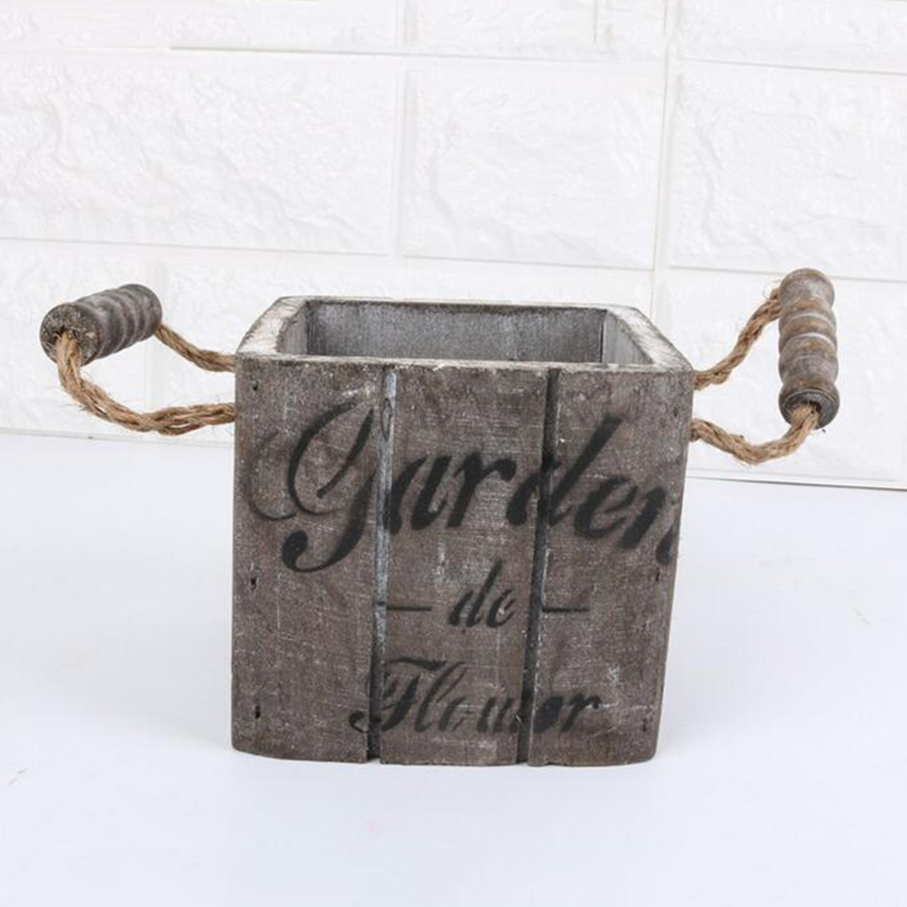 Vintage retro træ tønde planter vintage blomsterpotter, rustik plante tønde: Firkantet brun som des