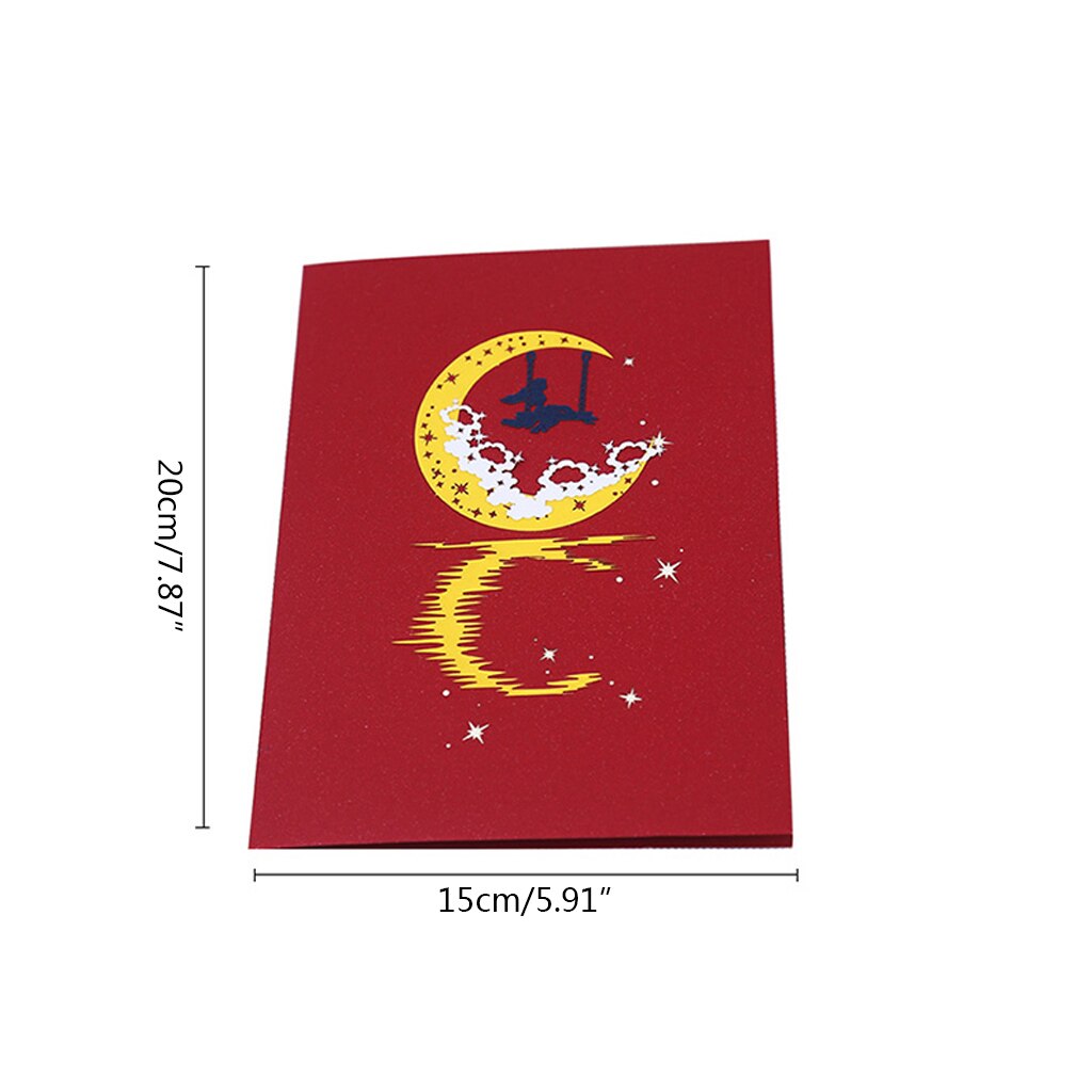 3D Pop Up Moon Girl Card Handmade Happy Birthday Christmas Year Invitation