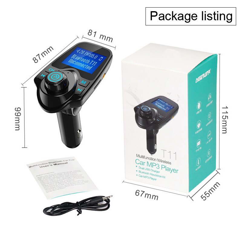 Handy-ladegerät fürs auto, freisprecheinrichtung, fm-transmitter, bluetooth,  mp3- player-autoladegerät mit zwei usb-anschlüssen für iphone und xiaomi