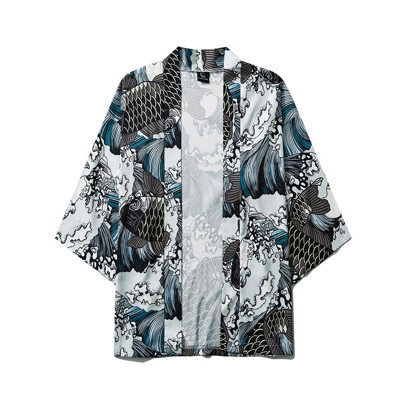 Bebovizi Japan Carp Print Kimono Men Women Japanese Style Traditional Cardigan Yukata Streetwear Haori Clothes