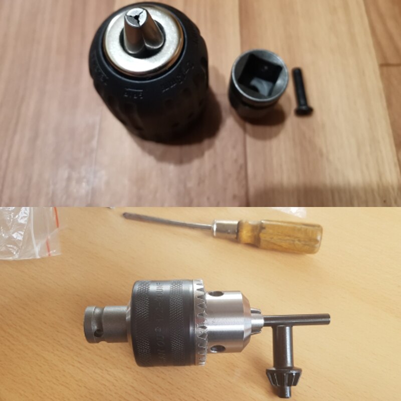 Drill Chuck &amp; Drill Chuck Adapter Convert Impact Wrench Into Electric Drill - 1/2"-20UNF &amp; 3/8"-24UNF Thread 3 Jaw Chuck