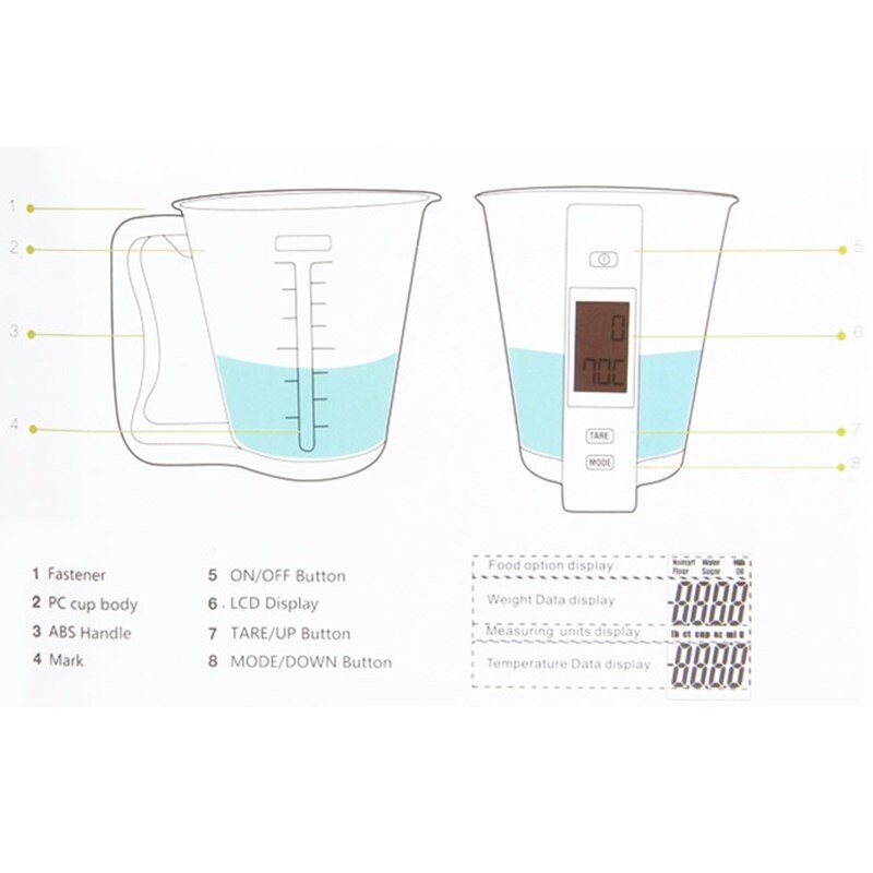 Measuring Cup Kitchen Scales Digital Beaker Libra Electronic Tool Scale with LCD Display Temperature Measurement Cups 40%off