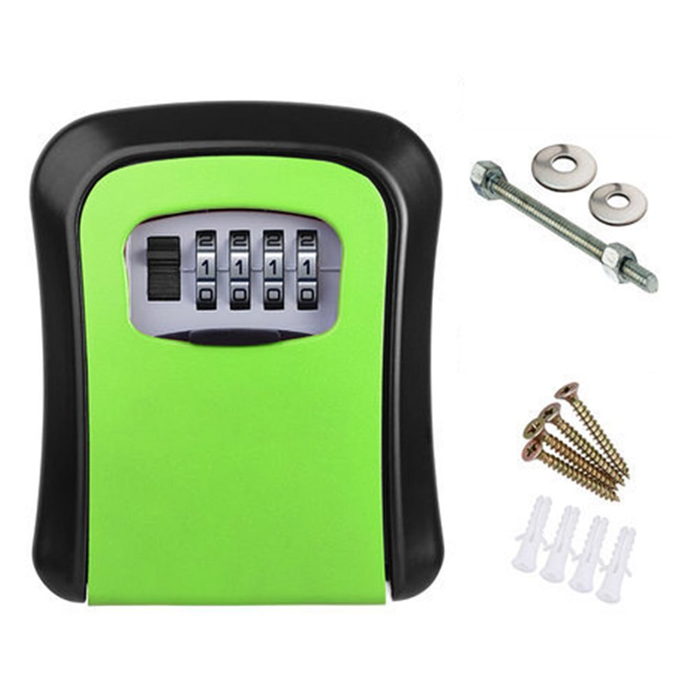 Key Lock Box Wall Mounted Aluminum alloy Key Safe Box Weatherproof 4 Digit Combination Key Storage Lock Box Indoor Outdoor: green