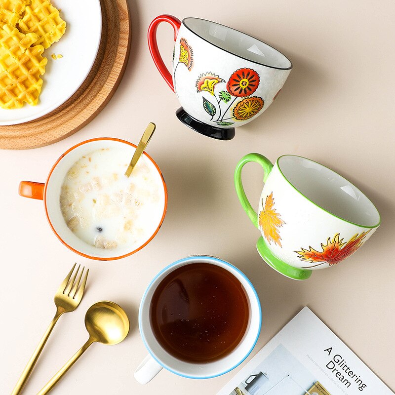 American Product Heavy Color Hand-painted Ceramic Breakfast Cup Home Large-capacity Mug Coffee Oatmeal Cup
