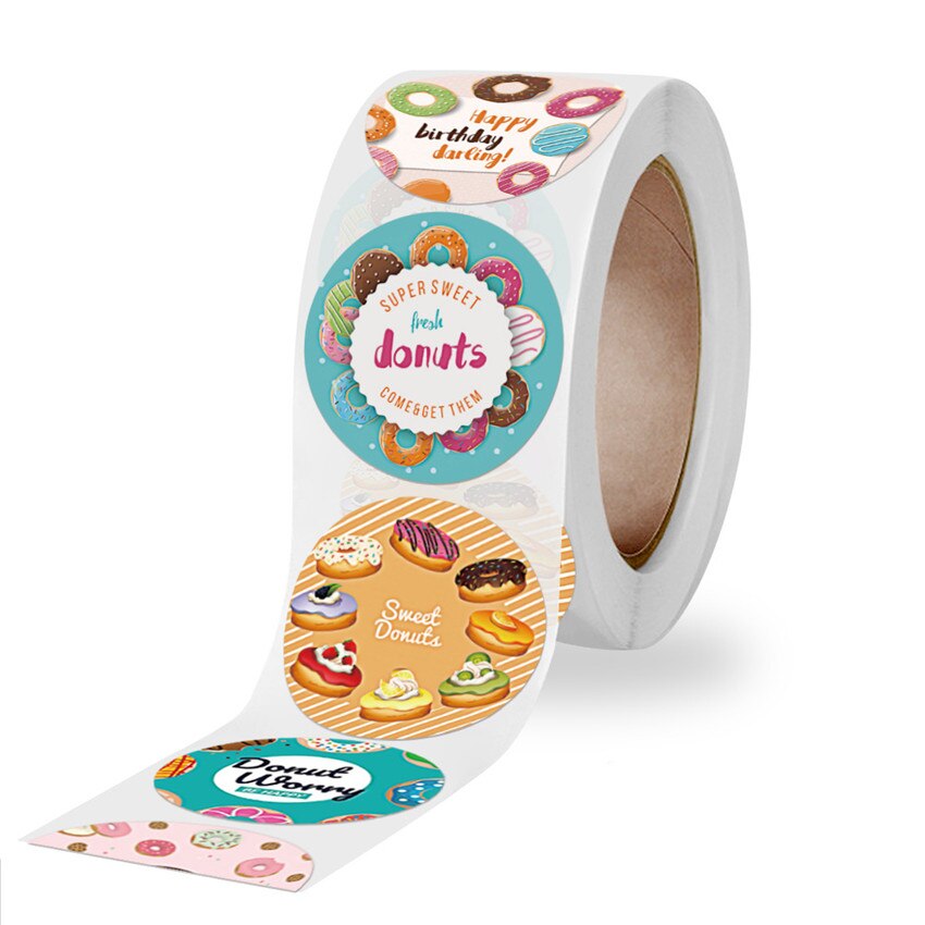 100-500pc Happy Birthday Sticker Donuts Delicious Foods Sticker Label For Homemade Bakery Packaging Scrapbooking Kids Party