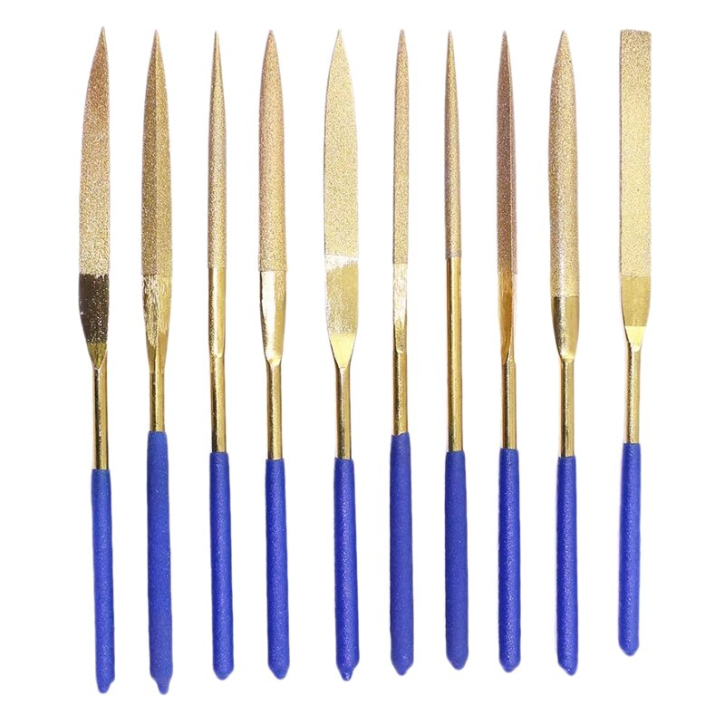 10Pc Precision Diamond Rasp Needle File Set Diamond orted File Hand Tools for Metal and Wood Processing-Gold