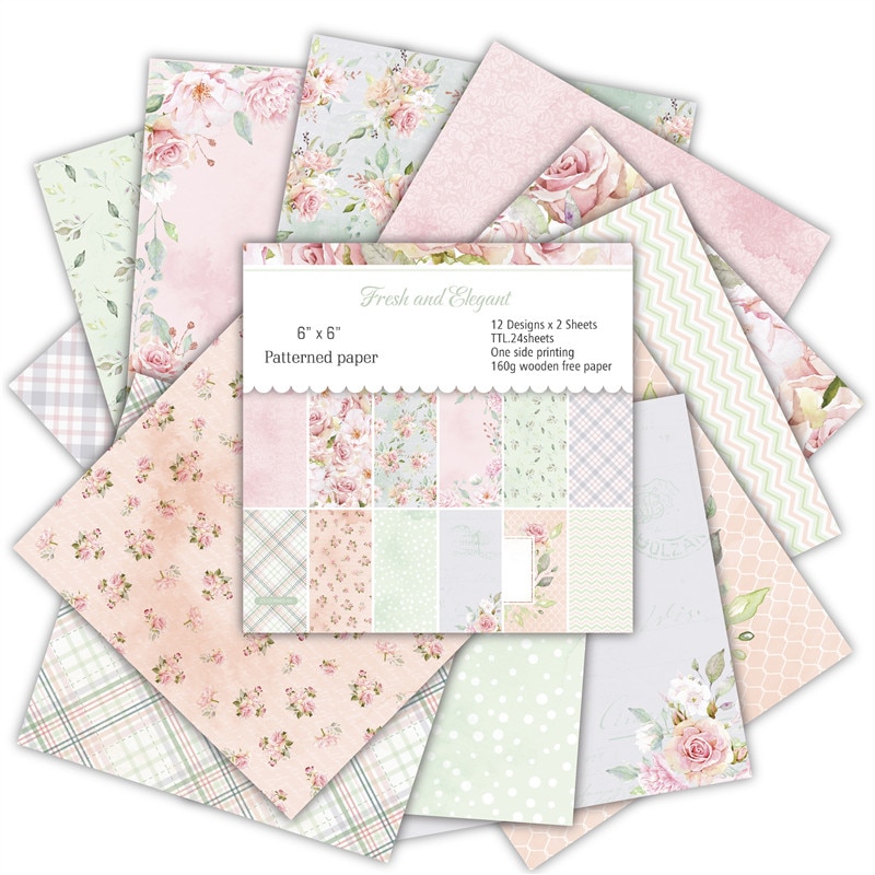 Hojas de papel de 6 "X6", paquete de papel de álbum de recortes , hecho a mano papel artesanal, almohadilla de fondo artesanal, 24 hojas