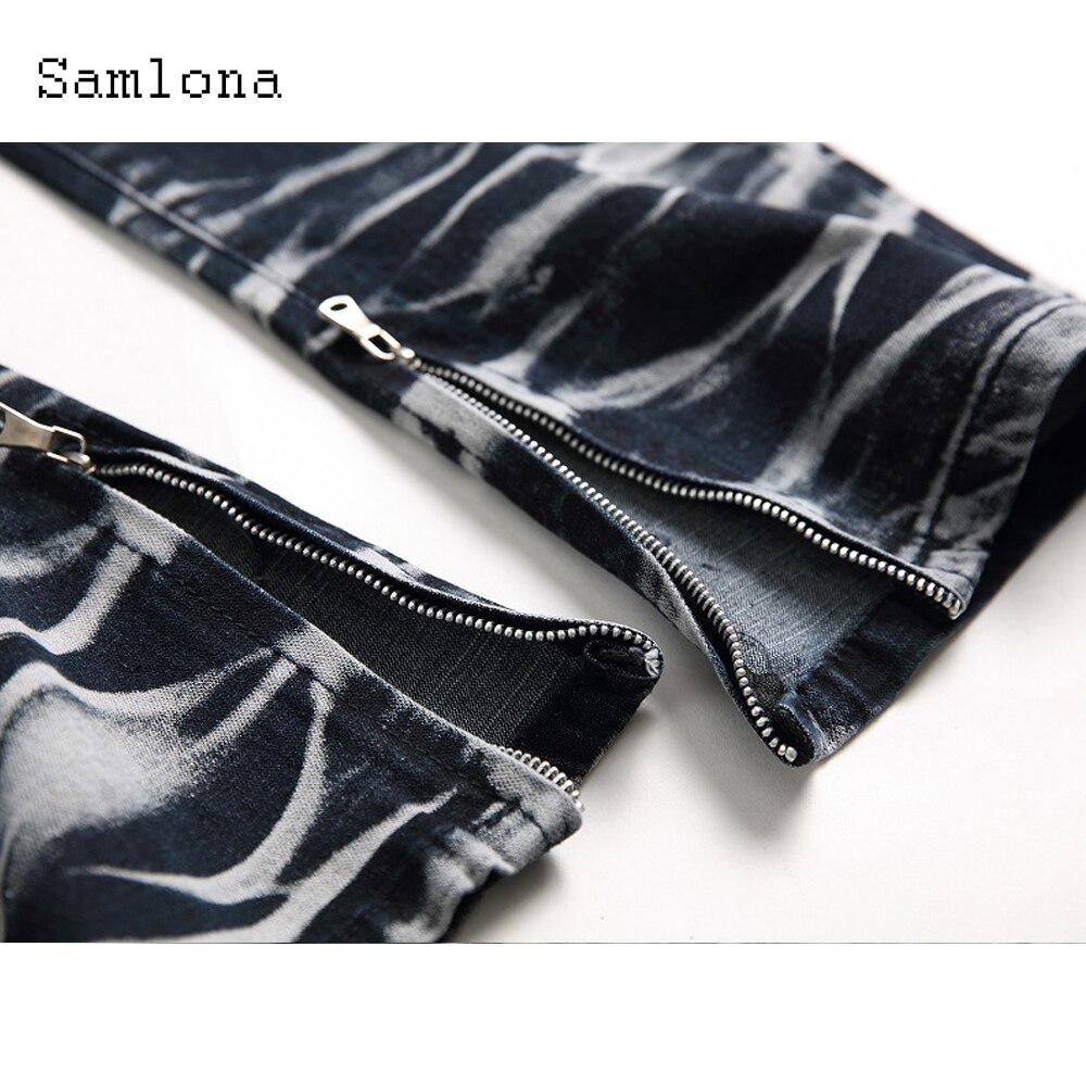Samlona printemps automne hommes jean Demin pantalon minceur bas Pacthwork Denim pantalon grande taille hommes trou déchiré pantalon