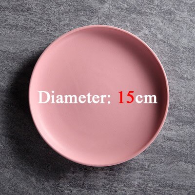 Shooting Photography Food Tableware Solid Color Ceramic Plates Simple & creativity Beef Plate Round Dessert Dish Salad Dishes: Pink 15cm