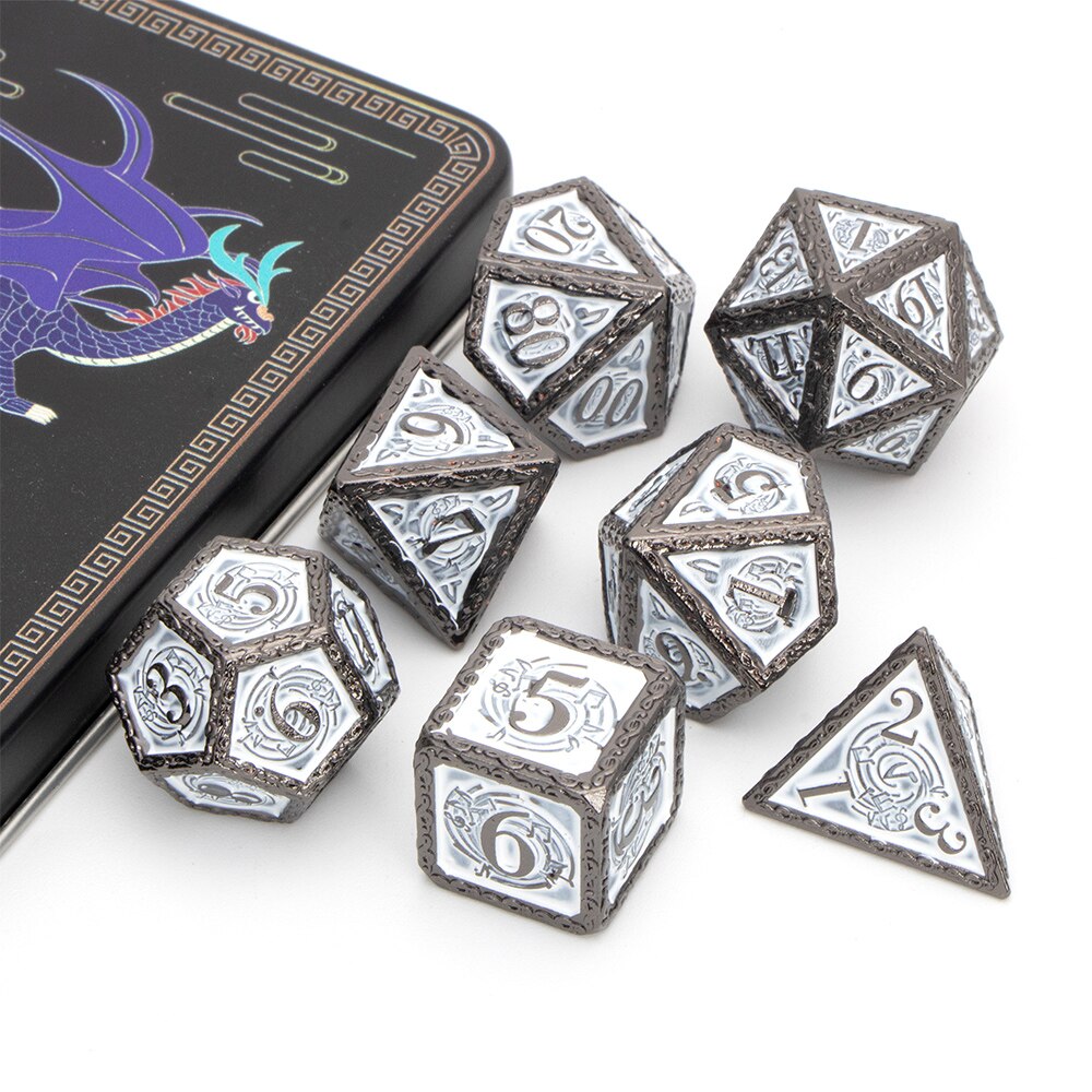 Set di dadi Dnd in metallo dungand Dragon D &amp; d D + d Set di dadi D20 D12 D10 D % D8 D6 D4 MTG Music RPG Polyhedra nero bianco dadi